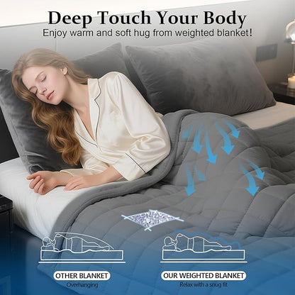Weighted Blanket for Adults (15 lbs, 60” x 80”) Queen Size Heavy Blanket, Breathable Cotton with Natural Glass Beads, Machine Washable