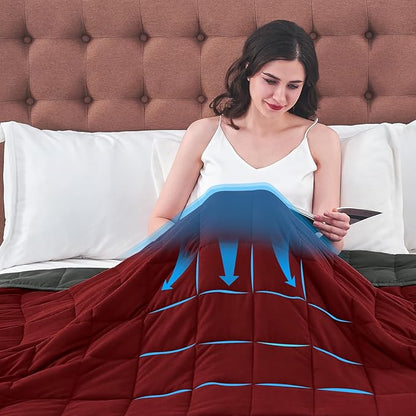 yescool Weighted Blanket for Adults (15 lbs, 60" x 80", Red Grey) Cooling Heavy Blanket for Sleeping Perfect for 110-130 lbs, Queen Size Breathable Blanket with Premium Glass Bead, Machine Washable