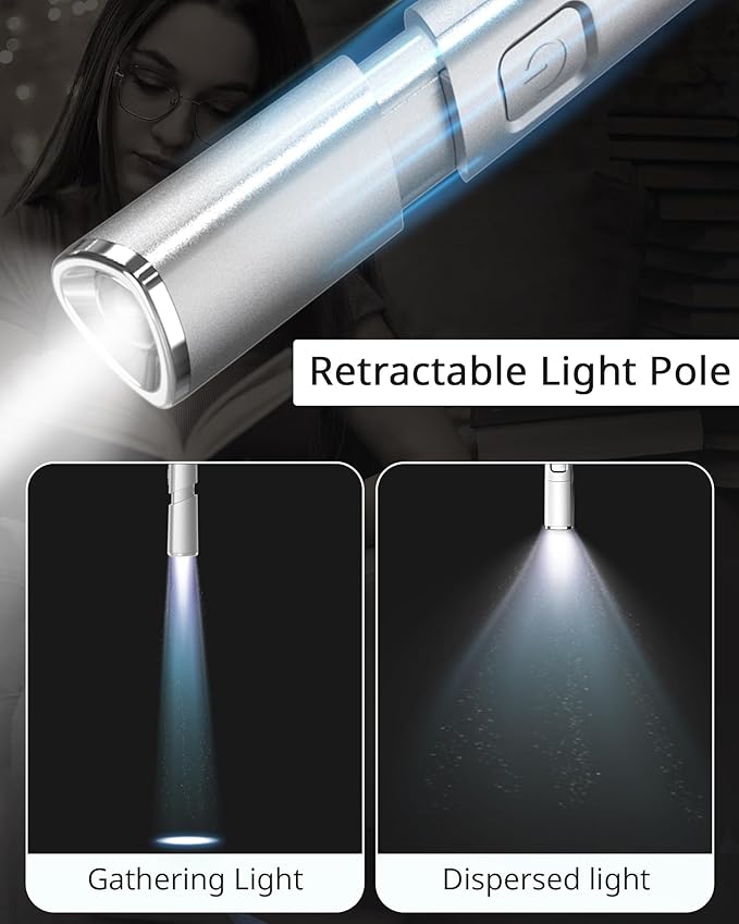 Vekkia Reading Light for Books in Bed, Retractable Neck Light, 2 Color&5 Brightness, Rechargeable Book Lamp, Long Lasting, Knitting,Crafting,Repairing