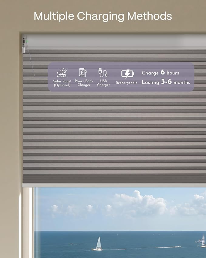 Graywind Motorized Matter Cellular Shades- 100% Blackout 1-3/4"Cell Honeycomb Blinds for Indoor Windows, Compatible with Alexa Google Siri, Custom Size,Pearl Dark Coffee