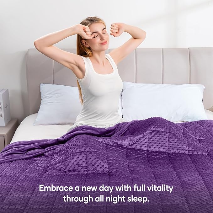 Wemore Minky Dot Weighted Blanket for Adults King Size 20 lbs, Soft Cozy Heavy Blanket for Bed and Couch, Breathable Blanket for All-Season with Glass Beads, Purple 80 x 87 inches