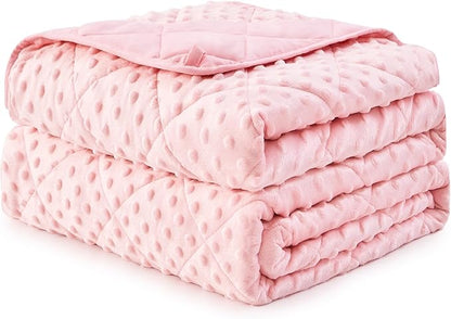 Pink Weighted Blanket for Adults 12lbs, 48"x72", Twin Full Size Breathable Cooling Minky Heavy Throw Blanket for 110-130lbs, Soft Winter Thick Big Blankets Weighted Comforter Gift for Sleeping