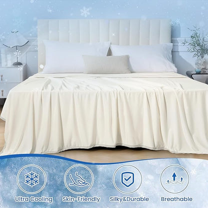 PHF Double Cooling Blanket for Hot Sleepers Twin Size, Arc-Chill Q-Max>0.5 with Double Cooling, Summer Blanket Absorbs Heat to Keep Cool All Night for Night Sweats (Cannoli Cream, 60''x80'')