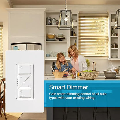 Lutron Caseta Original Smart Dimmer Switch (Lutron Smart Hub Required), for LED Lights, 150 Watt, Single-Pole/3-Way, No Neutral Required, PD-6WCL-LA, Light Almond, 5 Pack