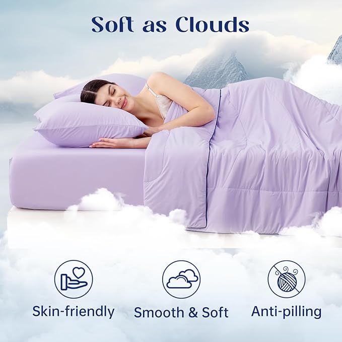 Dream Valley Outlast® Twin Cooling Comforter, NASA-Grade Instant Cooling Blanket for Hot Sleepers, Luxurious Comforter for All Season, Lavender Fog, 60"x80"