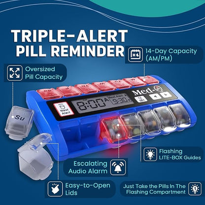 Digital Pill Box with Alarms – Pill Organizer with Flashing Lights & Beeping Reminders – Monthly Pill Dispenser for Seniors, Dementia, Alzheimer’s, Medication & Vitamin Management