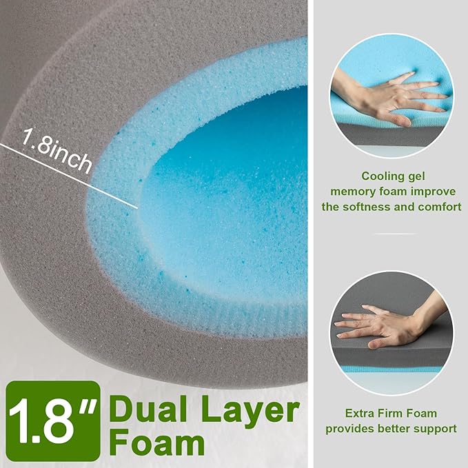 Pillow Top Mattress Topper Full Size, 4.5” Cooling Dual Layer Mattress Topper (2.7" Extra Thick Soft Plush Mattress Pad & 0.6" Gel Memory Foam &1.2" Firm Foam for Back Pain)