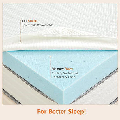 Sweetcrispy Mattress Topper Twin with Removable Soft Cover, Memory Foam 4 Inch Thick Gel Infused Cooling Toppers Pad for Twin Size Bed, Sleeper Sofa, RV, Camper, CertiPUR US Certified