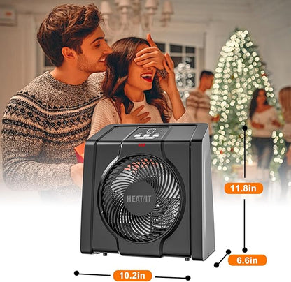 HEATIT Space Heater for Indoor, Digital Display with Thermostat, 1-12H Timer, Fan Mode,1500W/750W, Electric Space Heater for Office, Bedroom,Black,10.6"Dx7.0"W x 11.8"H