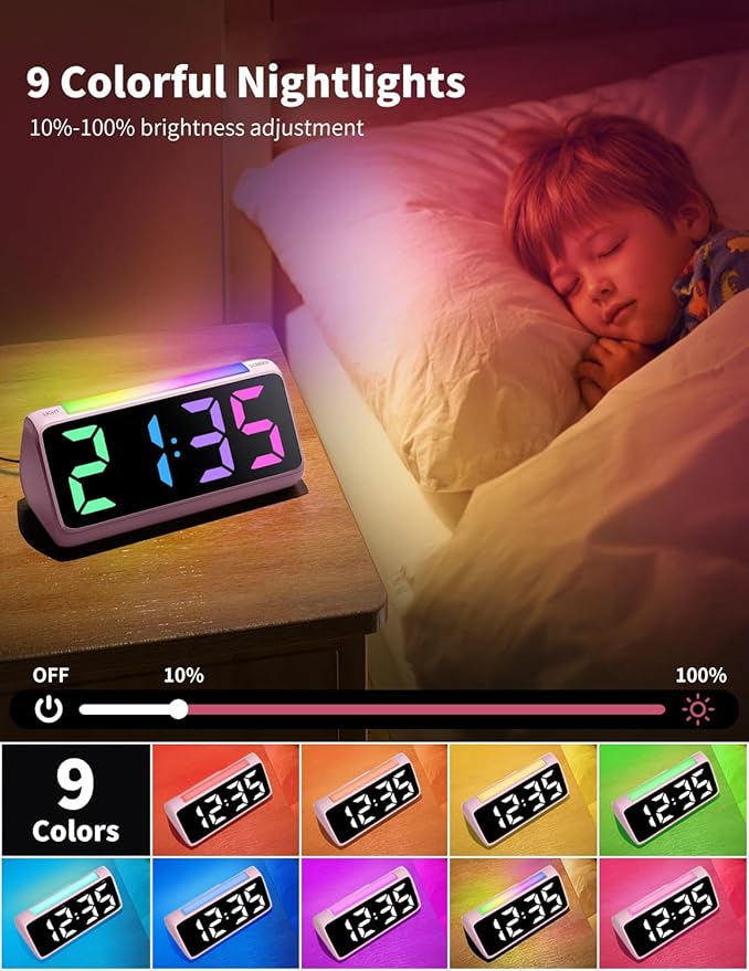 Netzu Alarm Clocks for Bedrooms Heavy Sleepers, Vibrating Alarm Clock with Bed Shaker, Night Light, RGB Display, Dimmer, Snooze for Deaf Hearing Impaired People