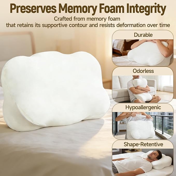 Cloud Pillow - Ergonomic Memory Foam Pillows, Zen Fluff Sleep Pillow with Neck & Shoulder Support, Adjustable Contour Neck Support for Side, Back, Stomach Sleepers, Breathable Anti-Wrinkle Pillowcase