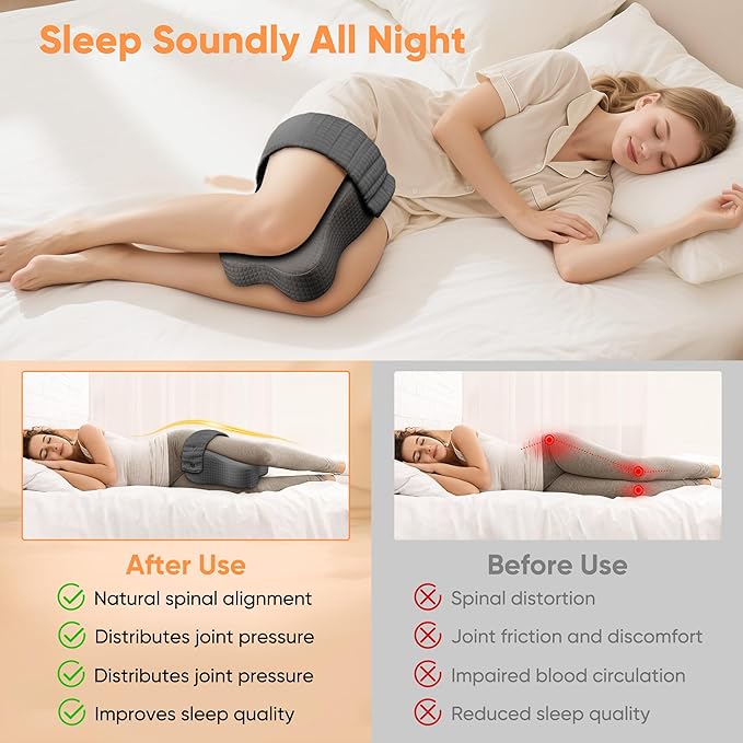 Knee Pillow for Side Sleepers, Leg Pillow for Side Sleeping, Sciatica Pain Relief Pillow, Hip Pillow with Ergonomic Memory Foam – Large Gray Cushion for Thigh, Knee, Back & Leg Support