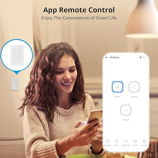 SONOFF Matter Smart Light Switch, 2.4GHz WiFi Light Switch, Neutral Wire Required Interruptor Inteligente, Smart Life Light Switch Compatible with Alexa and Google Home, 3 Gang M5-3C-120W