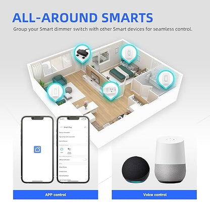 Smart Dimmer Switch, Dimmable Smart Switch Compatible with Alexa and Google Home, 2.4GHz WiFi Switches for LED Lights/CFL Light Bulbs, Remote Control, Neutral Wire Required, ETL & FCC, YSDM102-2PK