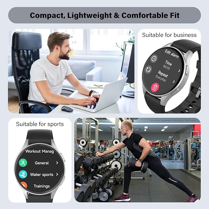 Smart Watch for Men Women (Answer/Make Calls) - 1.32" AMOLED Matte Black Fitness Tracker with GPS & Alexa, 5ATM Waterproof Activity Monitor, Heart Rate/Sleep/SpO2, Sports Watch for Android iPhone