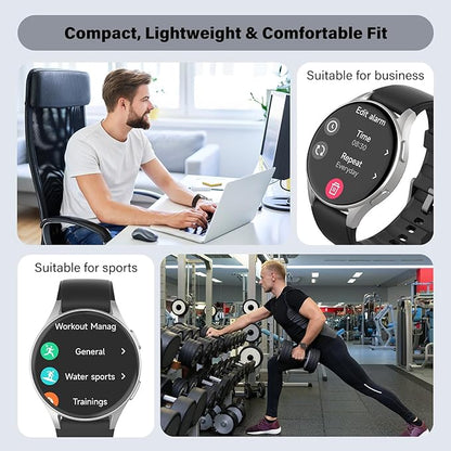 Smart Watch for Men Women (Answer/Make Calls) - 1.32" AMOLED Matte Black Fitness Tracker with GPS & Alexa, 5ATM Waterproof Activity Monitor, Heart Rate/Sleep/SpO2, Sports Watch for Android iPhone
