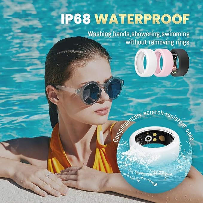 Smart Ring for Women Men, Health Tracker with Heart Rate/Blood Oxygen/Blood Pressure/Sleep Monitor/Step Counting, IP68 Waterproof Fitness Ring, No App Fees for iPhone & Android (Rose Gold, 6#)