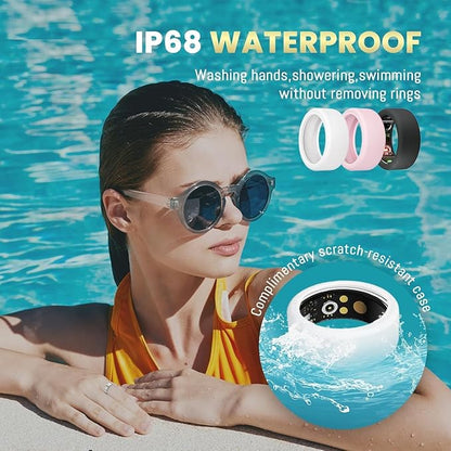 Smart Ring For Women Men, Health Tracker with Heart Rate/Blood Oxygen/Blood Pressure/Sleep Monitor/Step Counting, IP68 Waterproof Fitness ring, No App Fees for iPhone & Android (Rose Gold, 8#)
