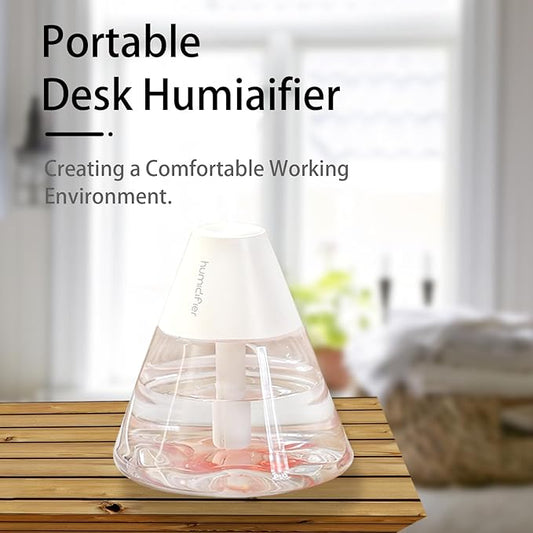 INVODA Mini Humidifiers, 260ml USB Personal Cool Mist Humidifier Cute Volcanoes Desktop Air Humidifier Quiet Night Light Small Humidifiers for Car, Office, Bedroom, Travel (White+6 Cotton Cores)