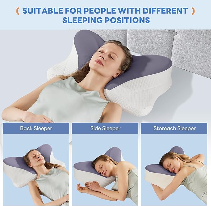 Sweetcrispy Cervical Pillow for Neck and Shoulder - Ergonomic Memory Foam Pillows, Contour Side Sleeper for Adults, Cooling Orthopedic Neck Support for Back Stomach Sleepers, Dark Grey