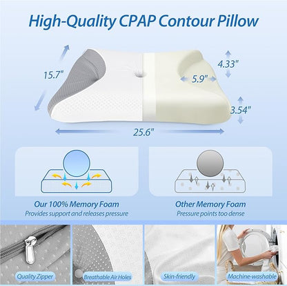 HOMCA CPAP Pillow for Side Sleeping, Cervical Neck Pillow for All CPAP Masks Users to Reduce Air Leaks & Masks Pressure, Ergonomic Memory Foam Pillow Ideal for Side Back Sleeper