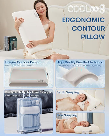Memory Foam Pillows Queen Size, Contour Cooling Cervical Pillow for Neck Pain Relief, Orthopedic Ergonomic Bed Pillow for Side, Back and Stomach Sleepers, Soft Cloudy Sleeping Pillows (1 PCS)