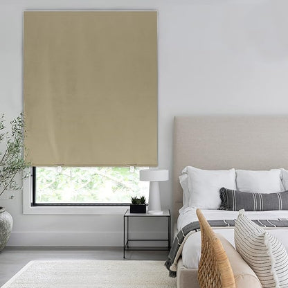 LazBlinds 100% Blackout Roller Shades, No Tools No Drill Cordless Blinds for Windows, Thermal Insulated UV Protection Privacy Window Shades for Bedroom (48''W x 72''H, Beige)