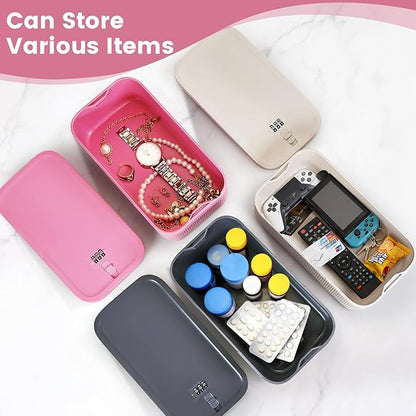 Small Lock Box,Lockable Storage Box with Combination Code for Medication Safe, Medicine Lock Box for Pills/First Aid Kits/Food/Snack Phone Jail,Locked Container for Home/Fridge/Office/School(Pink)