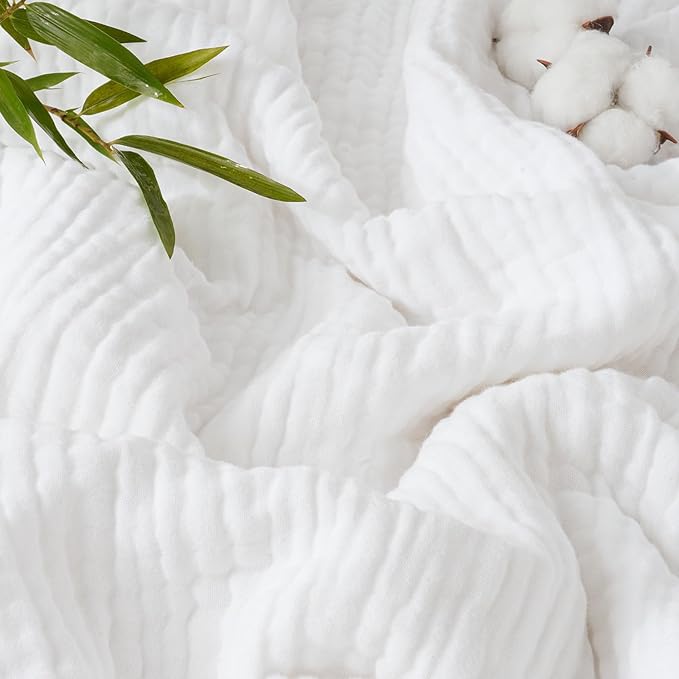 PHF Cooling Muslin Throw Blanket for Hot Sleepers, 60% Rayon Derived from Bamboo, 40% Cotton for Summer, 4-Layer Breathable Gauze Blanket for Bed Couch, 50"x60", White