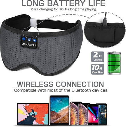 LC-dolida Sleep Headphones, Sleep Mask Bluetooth Wireless Music Eye Mask, Sleeping Headphones for Side Sleepers Sleep Mask with Bluetooth Headphones Ultra-Thin Stereo Speakers Perfect for Sleeping