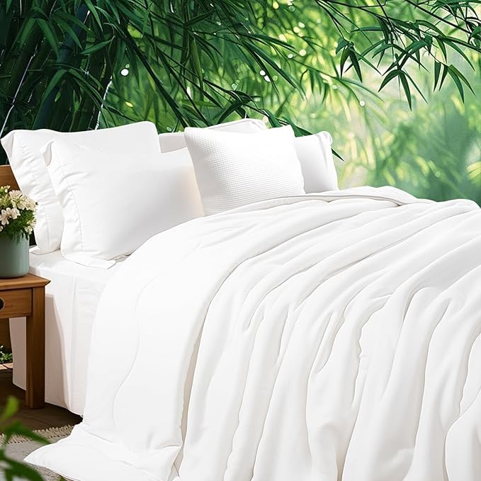 NEXHOME PRO 100% Viscose Derived from Bamboo Comforter Queen Size - Cooling & Moisture-Wicking Bedding - All Season Lightweight Design - Natural Organic Queen Duvet Insert