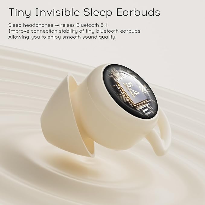 sunvito Sleep Earbuds Bluetooth 5.4, Mini Invisible Silicone Sleep Earbuds for Side Sleepers, Noise Blocking Sleeping Headphones, Hidden Earbuds with LED Display for Small Ears, Sleep & Relax (Beige)