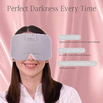 MUSICOZY Ice Silk Sleep Headphones with Bluetooth Mask, Eye Mask for Sleeping in Total Darkness, 5.4 Bluetooth Sleep Mask Sleep Headphones, Soft, Gifts for Men Women (Pink)
