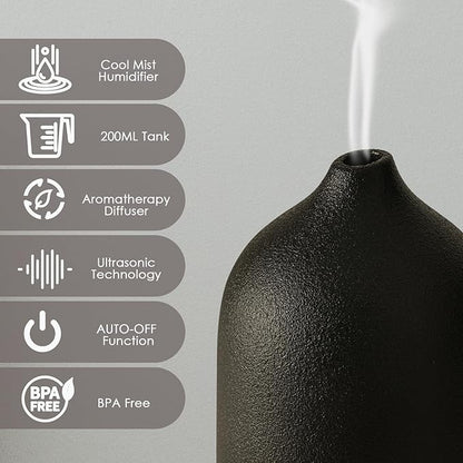 Diffuserlove Ceramic Essential Oil Diffuser Aromatherapy Diffusers for Home Bedroom Air Stone Diffuser Black Base