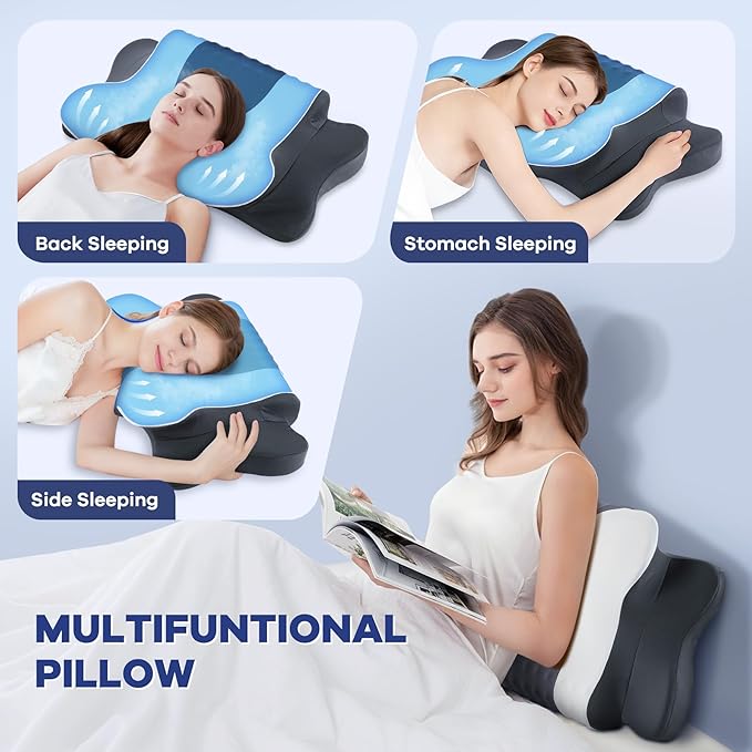DONAMA Cervical Neck Pillow for Pain Relief, Orthopedic Contour Neck Pillow with Memory Foam Ergonomic Pillows with Dual Heights for Back, Stomach and Side Sleepers (Grey)