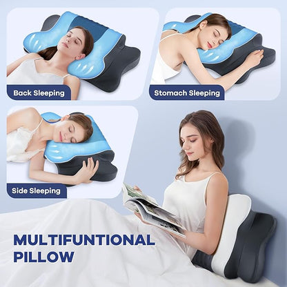 DONAMA Cervical Neck Pillow for Pain Relief, Orthopedic Contour Neck Pillow with Memory Foam Ergonomic Pillows with Dual Heights for Back, Stomach and Side Sleepers (Grey)