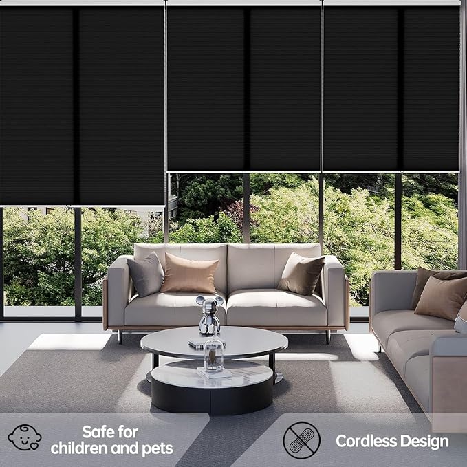 Cellular Shades Light Filtering Honeycomb Blinds for Indoor Windows, Cordless Cellular Shades 1.5 inch Cell Pleated for Bedroom Home Office, Custom Size, Half Shading Midnight Spark