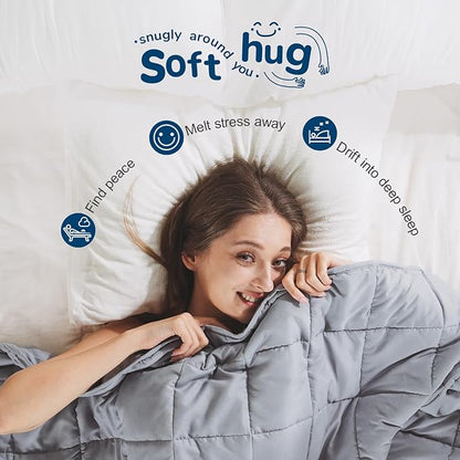 Lessymo Weighted Blanket for Adults - 15 lbs, 48"x72" Twin Size - Washable Heavy Blanket for Sleeping, Microfiber Big Blankets with Premium Glass Bead for All-Season Comfort, Soft Thick Blanket, Grey