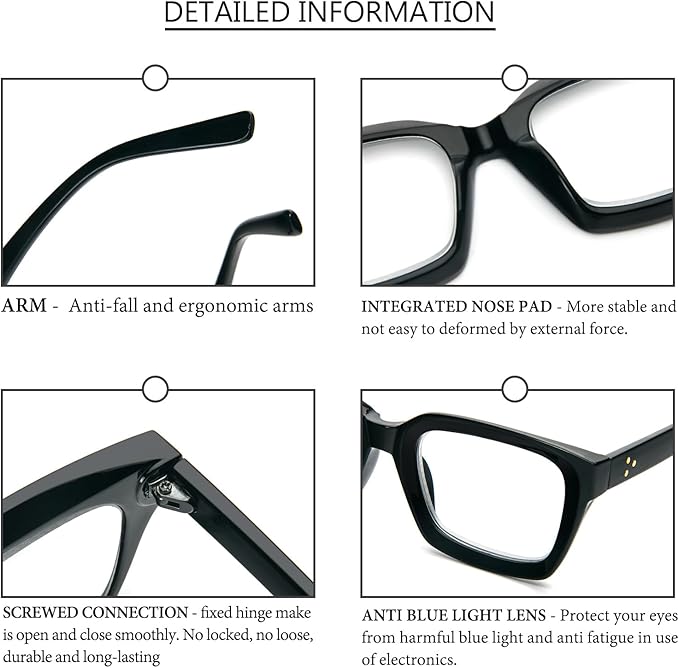 REAVEE 2 Pack Oprah Style Oversized Reading Glasses for Women Men Blue Light Blocking, Ladies Stylish Retro Square Large Computer Readers (Black/Clear 3.5x)