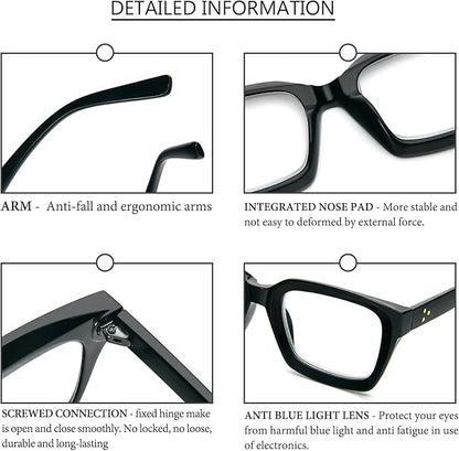REAVEE 2 Pack Oprah Style Oversized Reading Glasses for Women Men Blue Light Blocking, Ladies Stylish Retro Square Large Computer Readers (Black/Black 2.25x)