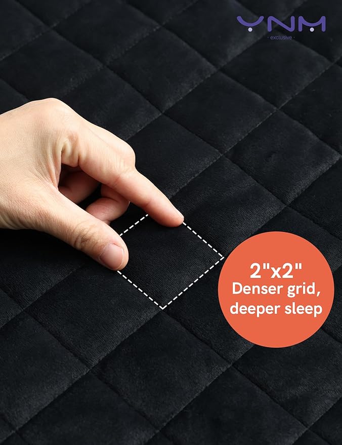 YnM Ultra-Soft Weighted Blanket, Fluffy Bubble Cuddle Heavy Bed Blanket, Plush Faux Fur Big Comforter, Soft & Warm Home Decor Piece (Black, 90''x90'' 20lbs, Full/Queen)
