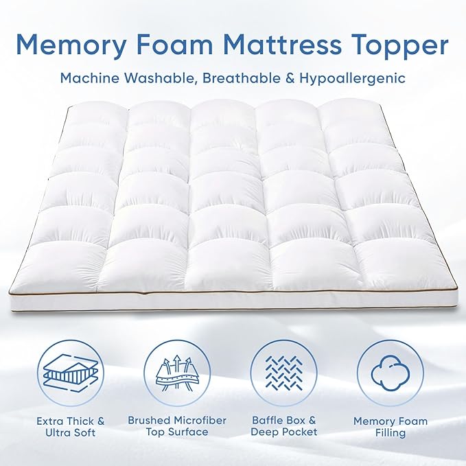 Memory Foam Twin Mattress Topper, Cooling Bed Topper with 3 Inch Extra Thick Shredded Foam, 100% Cotton Mattress Pad Cover, Breathable & Skin-Friendly Twin Size Mattress Topper with Anchor Straps