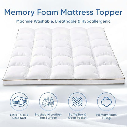 Memory Foam Twin Mattress Topper, Cooling Bed Topper with 3 Inch Extra Thick Shredded Foam, 100% Cotton Mattress Pad Cover, Breathable & Skin-Friendly Twin Size Mattress Topper with Anchor Straps