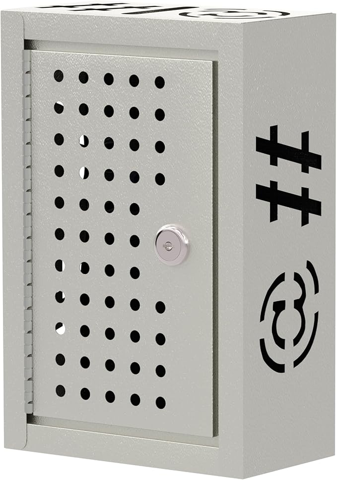 OSKIE Phone Downtime Box - Lockable Smartphone Storage for Home & Office, Key Lock Secure Metal Organize, Wall Mountable, 8.25” x 5.5” x 2.5” (graywhite)