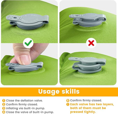 Camping Sleeping Pad, 4in Thick Ultralight Inflatable Camping Mat with Pillow, Built-in Foot Pump Sleeping Mat, Wide Compact Camping Pad for Travel Tent Hiking Backpacking Trip Car Camp Gear