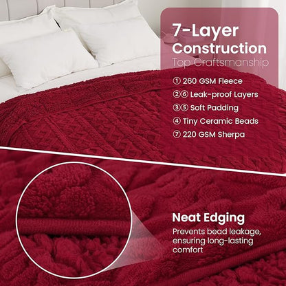 Drewin Adults Weighted Blanket Queen Size 15 lbs, 3D Stylish Fluffy Jacquard Sherpa Weighted Blankets for Sofa Bed, Cozy Thick Winter Heavy Blanket for Calming, Ceramic Beads, 60 x 80 inches, Red