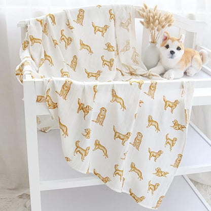 LifeTree Muslin Swaddle Blankets, 70% Viscose from Bamboo and 30% Cotton Baby Swaddle Blankets Unisex Swaddling Blanket for Newborn, Soft Large 47" x 47", Golden Retriever Baby Blanket
