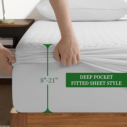 Premium King Size Mattress Protector,Waterproof HN Cooling Bed Mattress Cover,5D Breathable Noiseless Fitted 8"-21" Extra Deep Pocket Washable Anti Slip and Wear-Resistant(3-in-1,King)