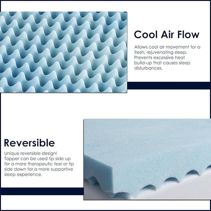 Greaton, 3-Inch Premium Convoluted Gel Memory Foam Toppers for Enhanced Comfort and Support, King, Blue