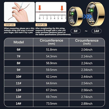 Ring Health Tracker for Women Men, Fit Ring with Heart Rate, Blood Oxygen, Sleep Monitor, Calories, Step Counter, IP68 Waterproof Smart Ring for iPhone & Android, No Subscription Fee (Gold, 8#)
